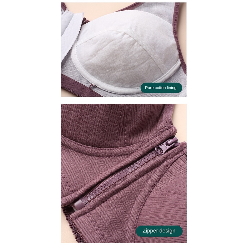 Áo Ngực cotton Mềm Không Dây Khóa Kéo Trước Cho Phụ Nữ Trung Niên 36-46