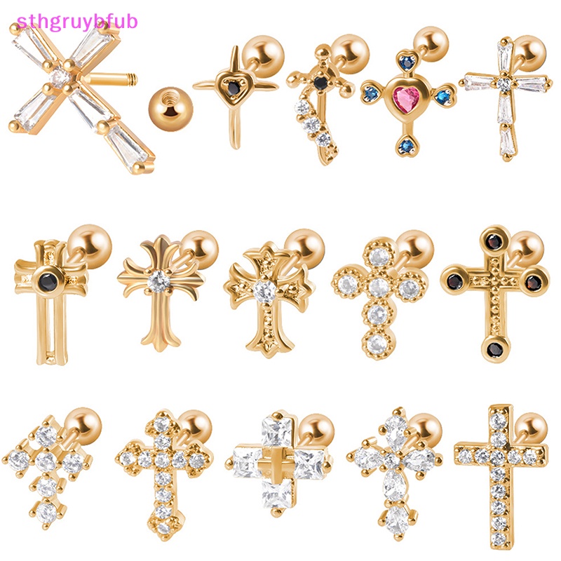 Sthb 1 Bông Tai Chữ Thập Đính Đá zircon Cho Nữ vn