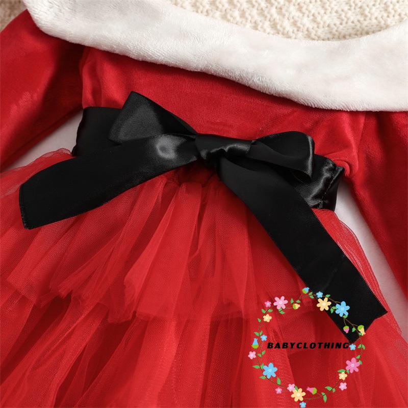 Set 2 Món Áo Trễ Vai Tay Dài + Đầm tulle + Băng Đô Chủ Đề Giáng Sinh Cho Bé Gái