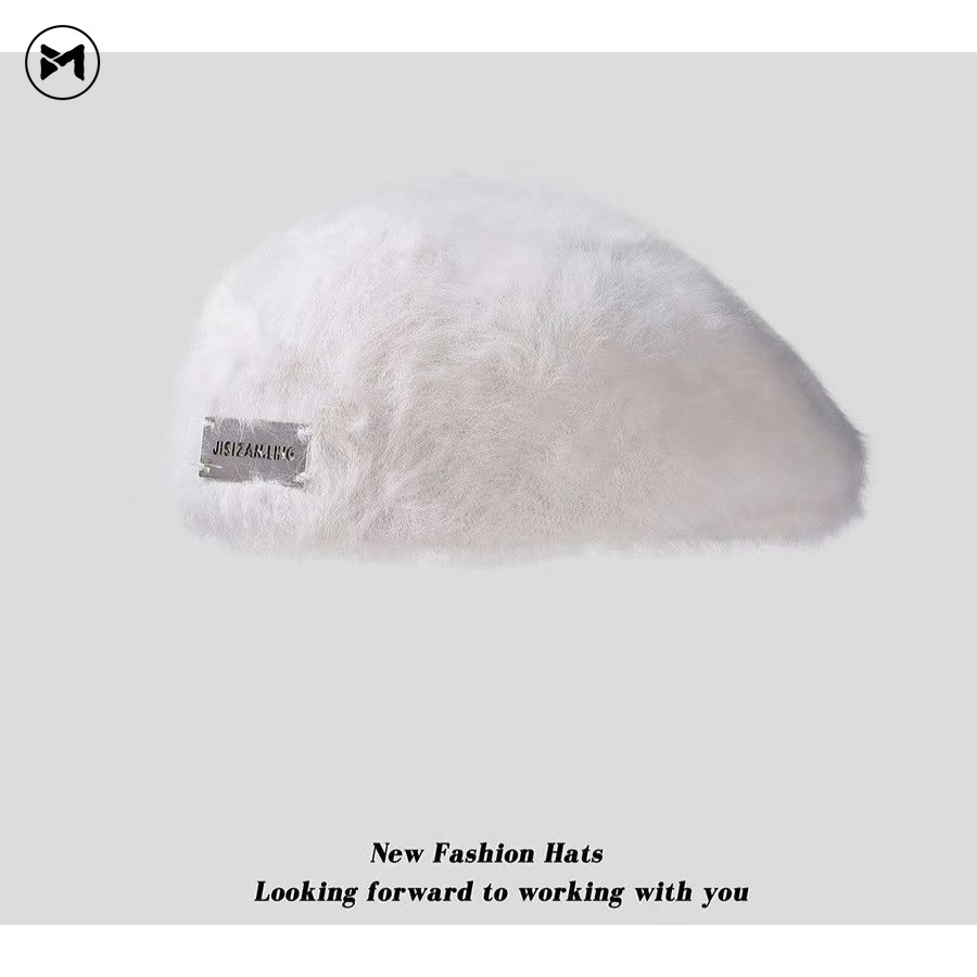 Mũ beret Len Lông Cừu Nhãn Kim Loại Thời Trang Hàn Quốc Mới 2023 Dành Cho Bạn Nữ