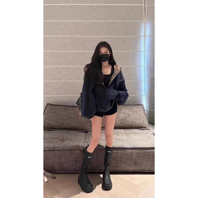 Áo Khoác hoodie Phối Khóa Kéo Thêu Chữ Thời Trang Thu Đông Mới