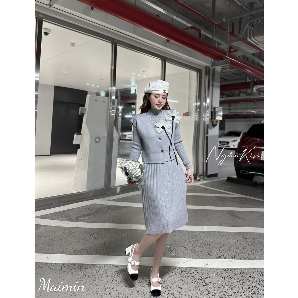 Set gile hoa 3D váy len chân dập ly hàng QC chất đanh mịn