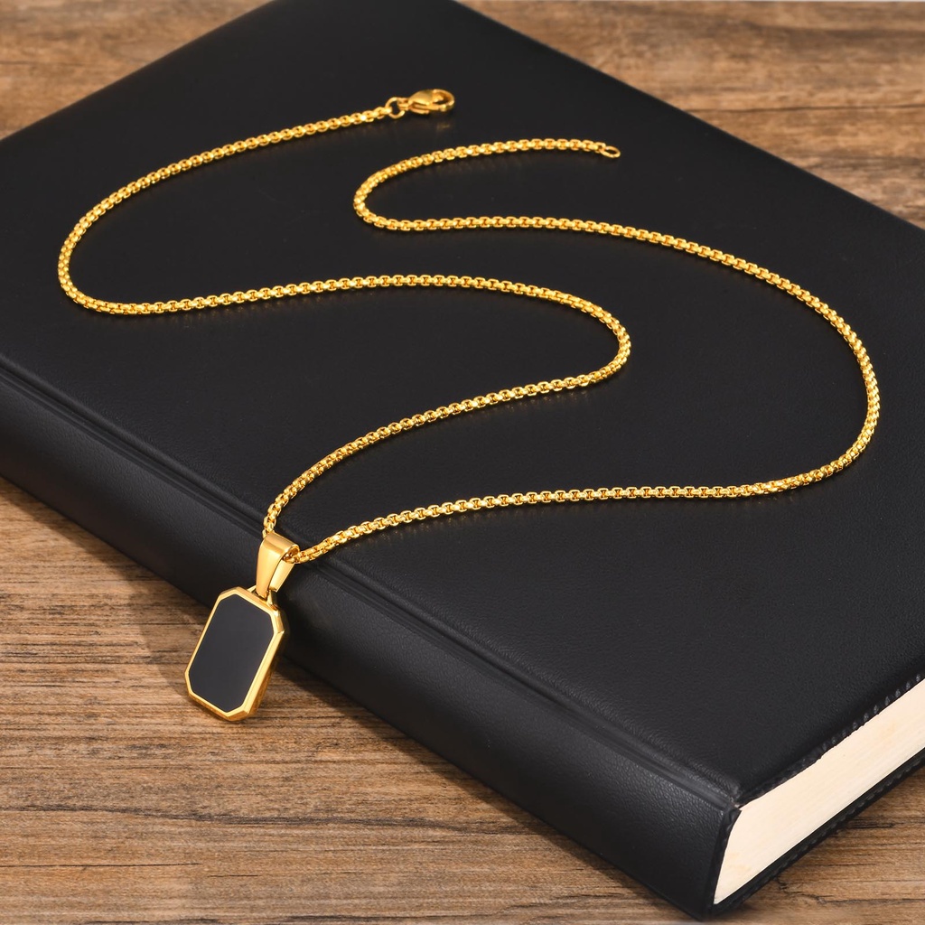 Vnox Vòng cổ Mặt Vuông Bằng Thép Không Gỉ Màu Vàng Đơn Giản Cho Nam Và Nữ