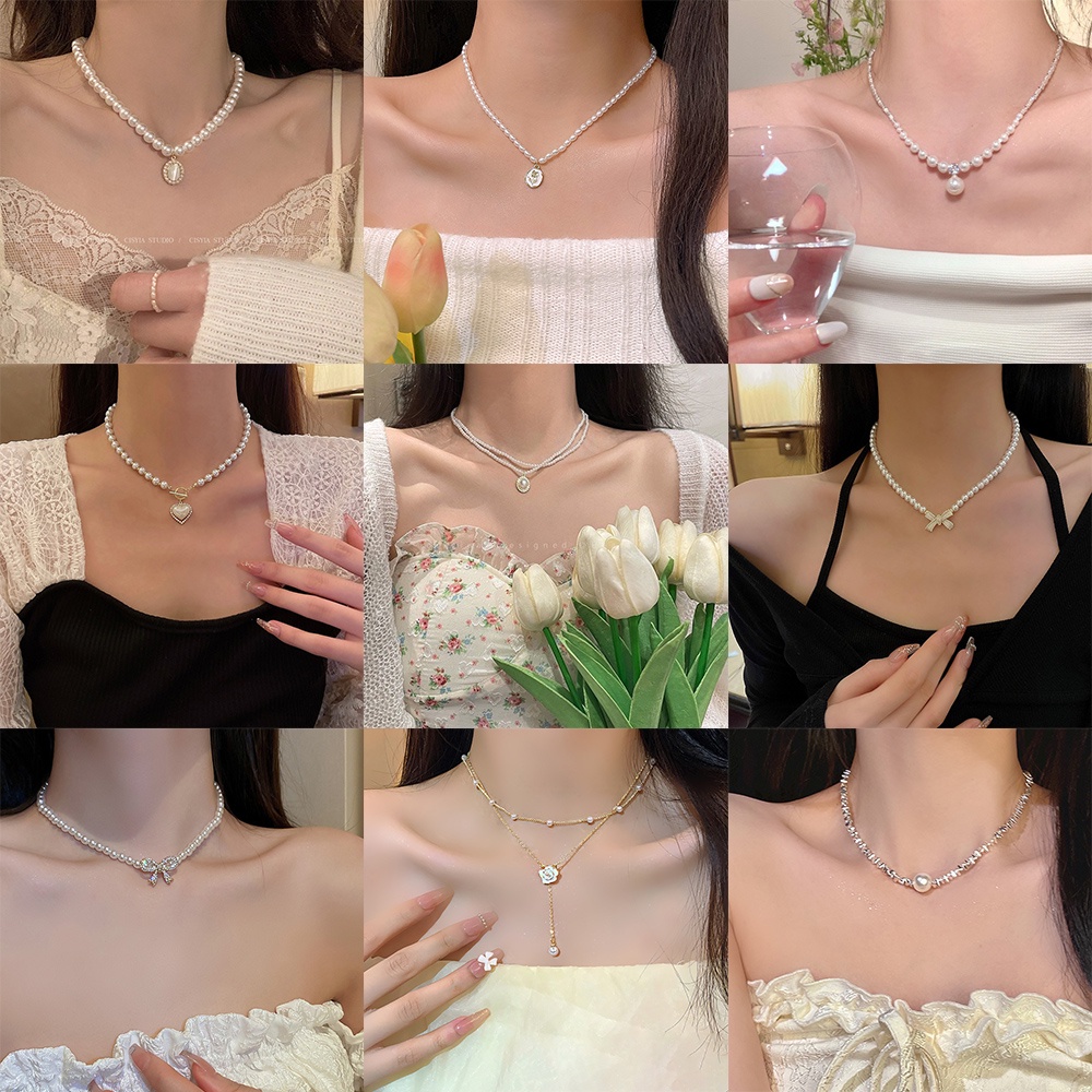 Vòng cổ Mặt Hình Hoa Hồng Và Bướm Đính Ngọc Trai Thời Trang Cho Nữ