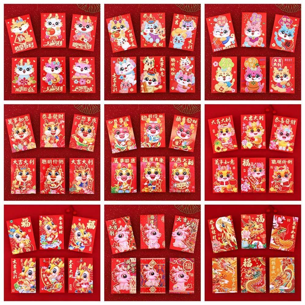 Mmluck Bộ 6 Bao Lì Xì Hình Rồng Đỏ Trung Hoa May Mắn Cho Năm Mới