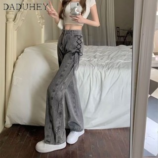  Quần jean dài DADUHEY size lớn ống rộng cạp cao thời trang retro đường phố cao cấp kiểu Mỹ 