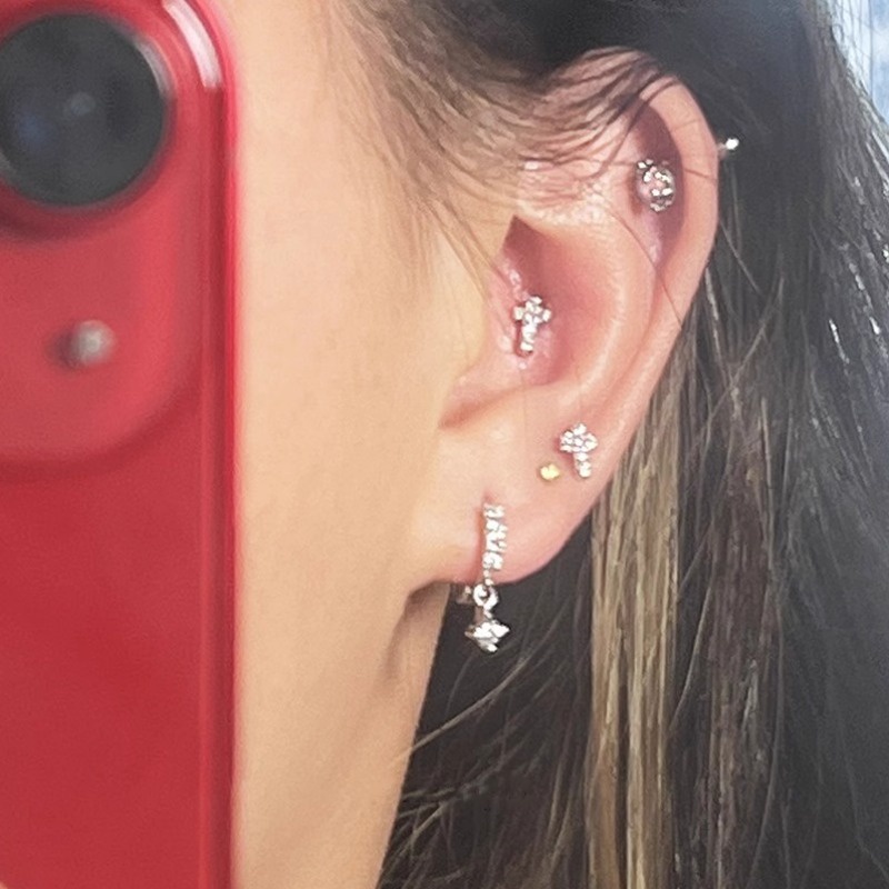 We flower Bông Tai Mạ Bạc 925 Hình Học Đính Pha Lê / Vương Miện / Ngôi Sao Phong Cách Hàn Quốc Thời Trang Cho Nữ