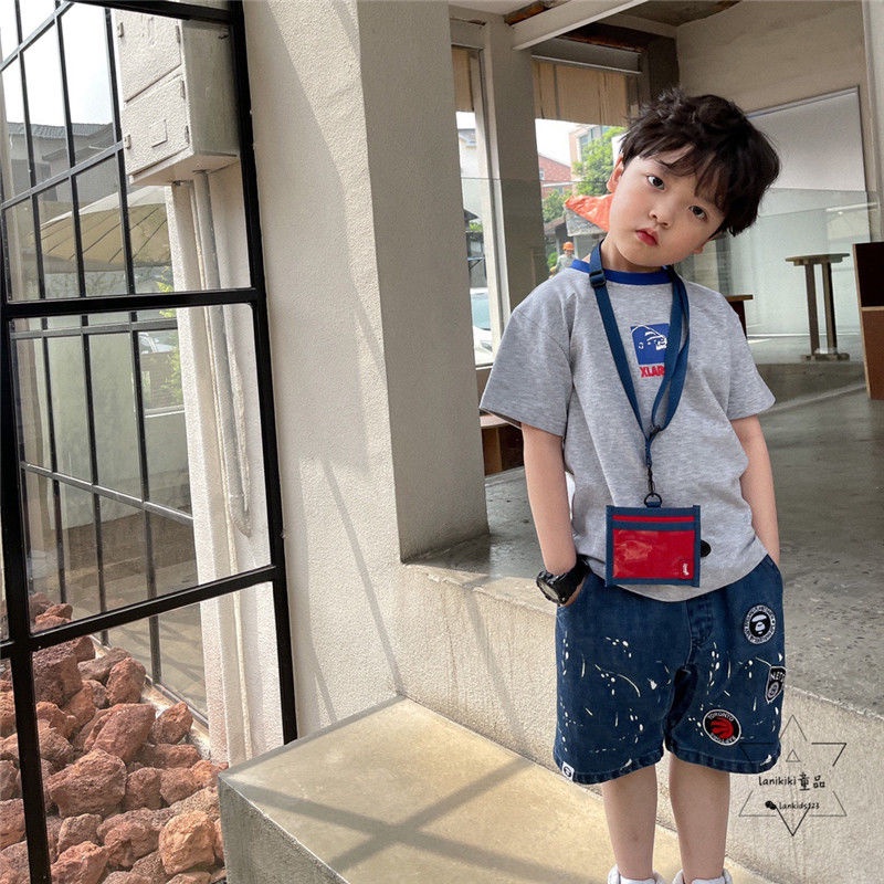 Hàng Mới Về Áo Thun cotton Ngắn Tay Màu Tương Phản In Chữ Phong Cách Nhật Bản Thời Trang Mùa Hè Cho Bé Trai