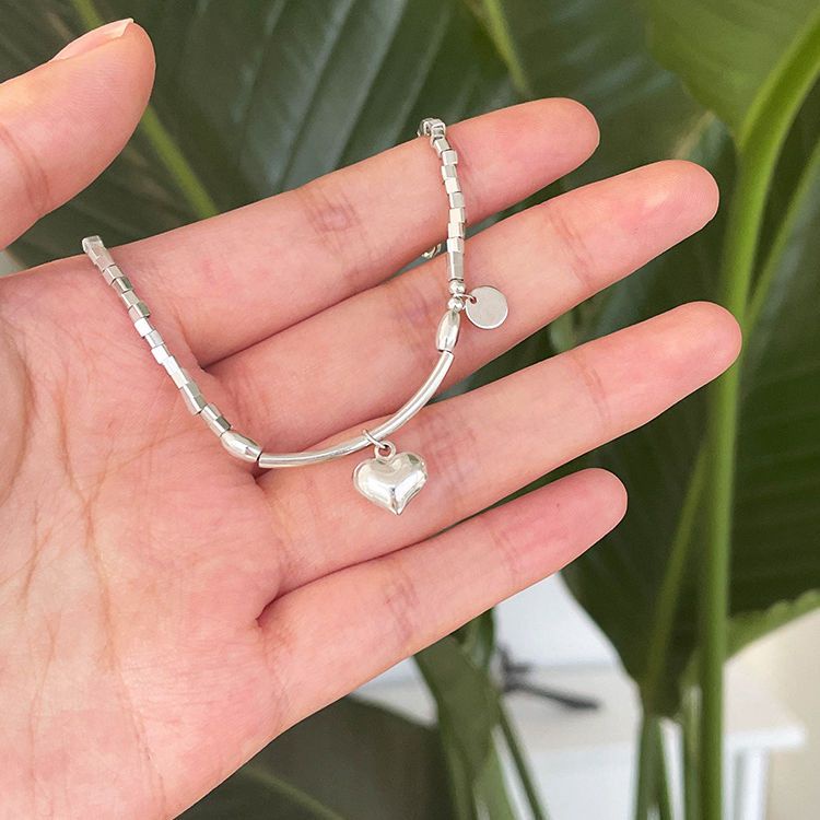Vòng Tay Mạ Bạc 925 Mặt Hình Trái Tim Vỡ Hai Hạt Thời Trang Cho Nữ