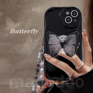 ốp lưng Clear Soft OPPO Reno 11 10 Pro 8T 5G 8 Pro 7 4G 7z 8z 6z 5z 6 5 5f 5Lite 4F 4Z 4 A93 A94 Lite F Z ins Butterfly Support + Lanyard Wavy Cream Edge Fine Hole Airabg Shockproof Phone Case Cover YX 03