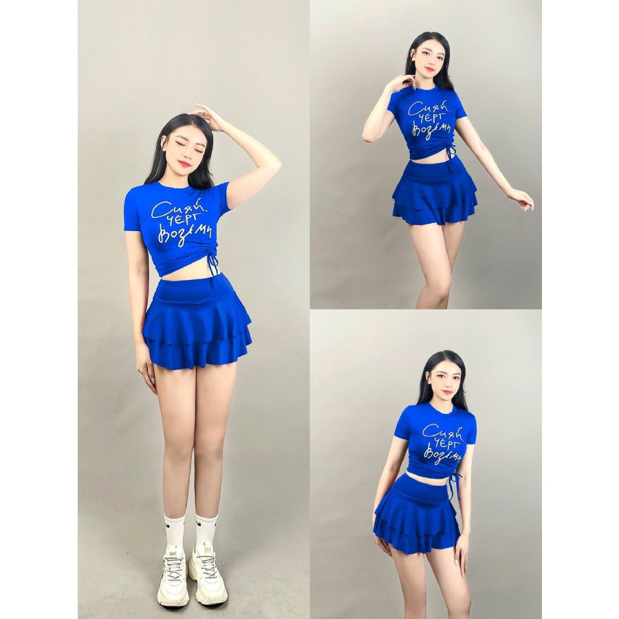 Áo tập gym yoga aerobic nữ croptop dây chữ xinh xắn