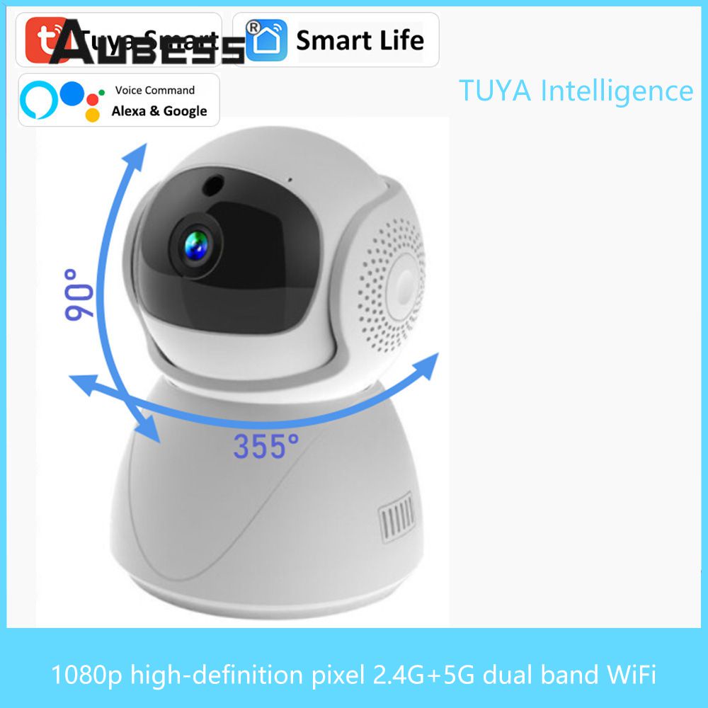 Aubess Tuya Smart 1080p 5ghz 2.4g Wifi băng tần kép Tự động theo dõi âm thanh Phát hiện âm thanh An ninh Cctv Video Màn hình bé Camera IP không dây trong nhà