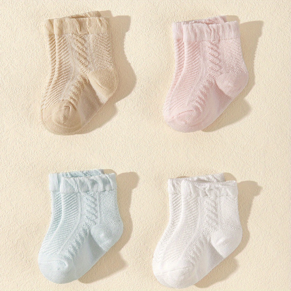 Set 4 Đôi Tất Dệt Kim Phối Lưới Thoáng Khí Thoải Mái Dễ Thương Cho Bé Gái