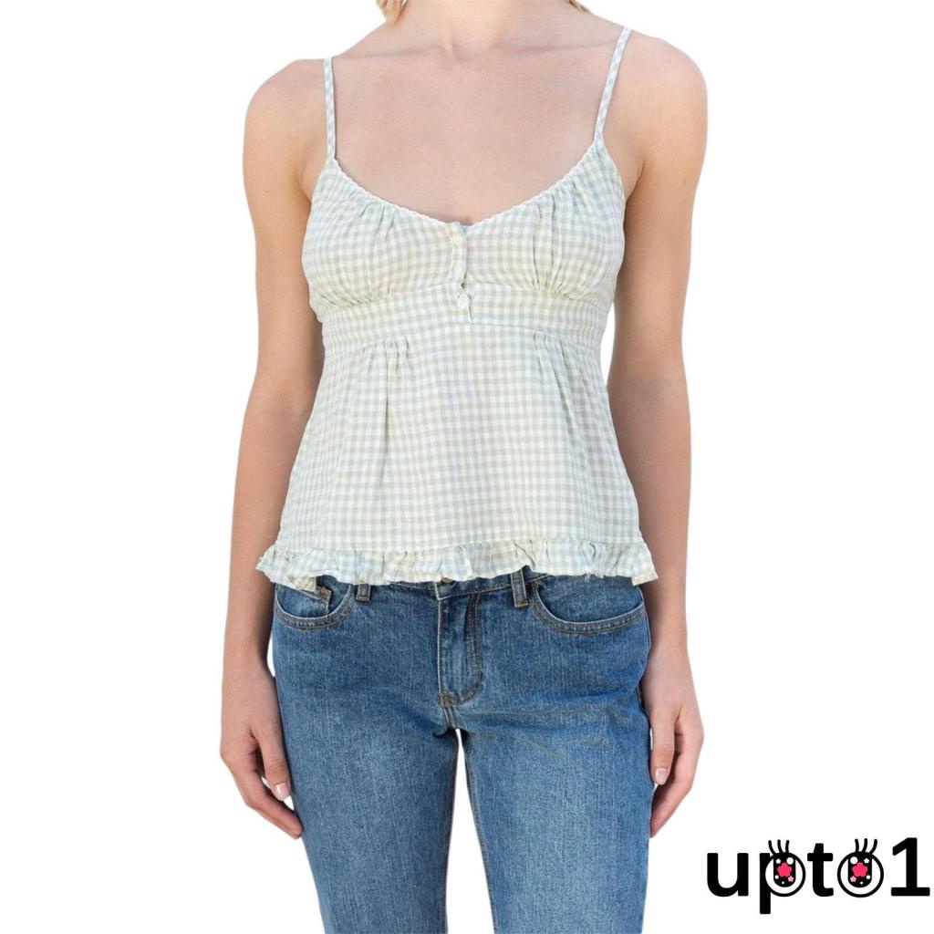 Áo tank Top Hai Dây Cổ Chữ v Xẻ Sâu Màu Trơn / Sọc Caro Thời Trang Mùa Hè Cho Nữ