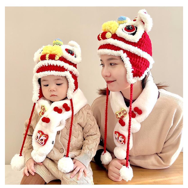Mũ Len Thủ Công Hình Đầu Hổ Phong Cách Trung Hoa Mừng Năm Mới Cho Mẹ Và Bé