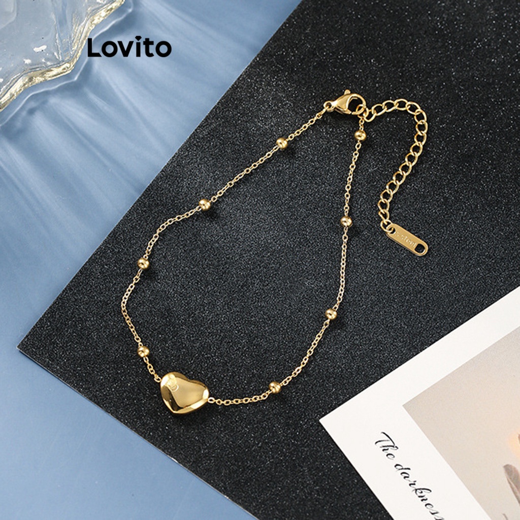 Lovito Vòng chân trái tim trơn thông thường dành cho nữ LFA01132