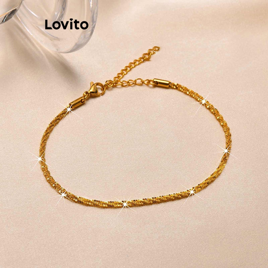 Lovito Vòng chân kim loại trơn thông thường dành cho nữ LFA01014