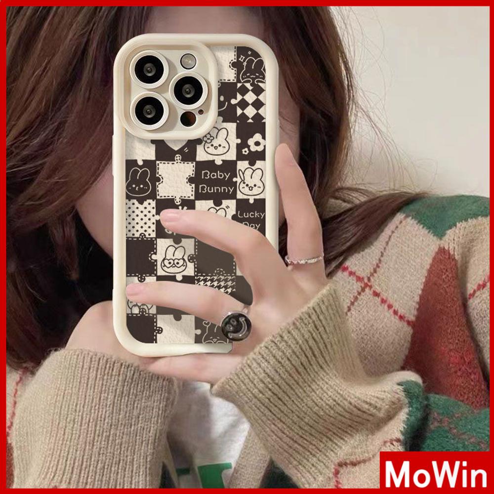 Ốp lưng iPhone 15 Pro Max Ốp Da Họa Tiết Màu Trắng Ốp Lưng TPU Chống Sốc Mềm Hình Chú Thỏ Dễ Thương Tương Thích Với iPhone14 Pro Max 13 Pro Max 12 Pro Max 11 XR XS Max 7Plus 8Plus