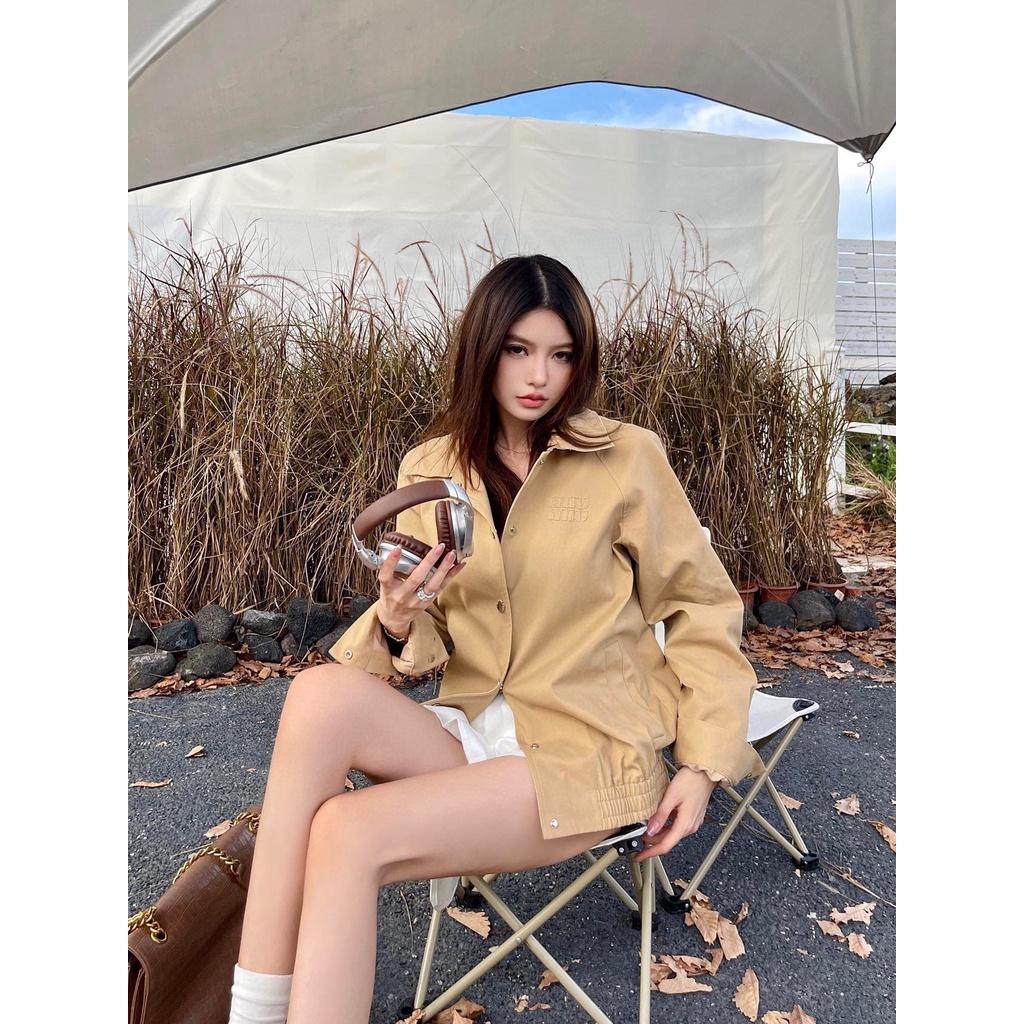 LEAS MIU MIU 23 autumn and winter New letter cloth embroidered casual coat women's lapel fashion all-match single-breasted jacket for women