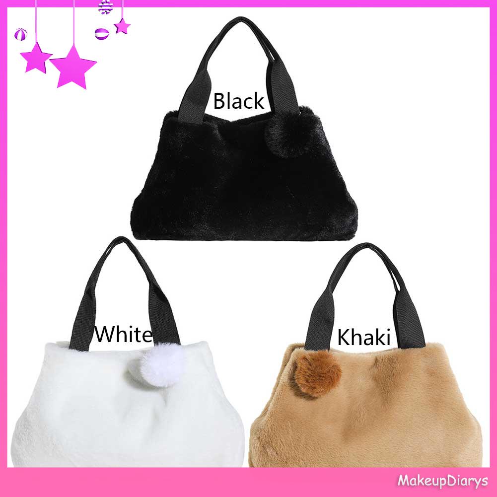 ★ Mỹ Phẩm Trang Điểm ★ Túi Xách Đeo Vai Phủ Lông Màu Trơn Thời Trang Thu Đông Dành Cho Nữ