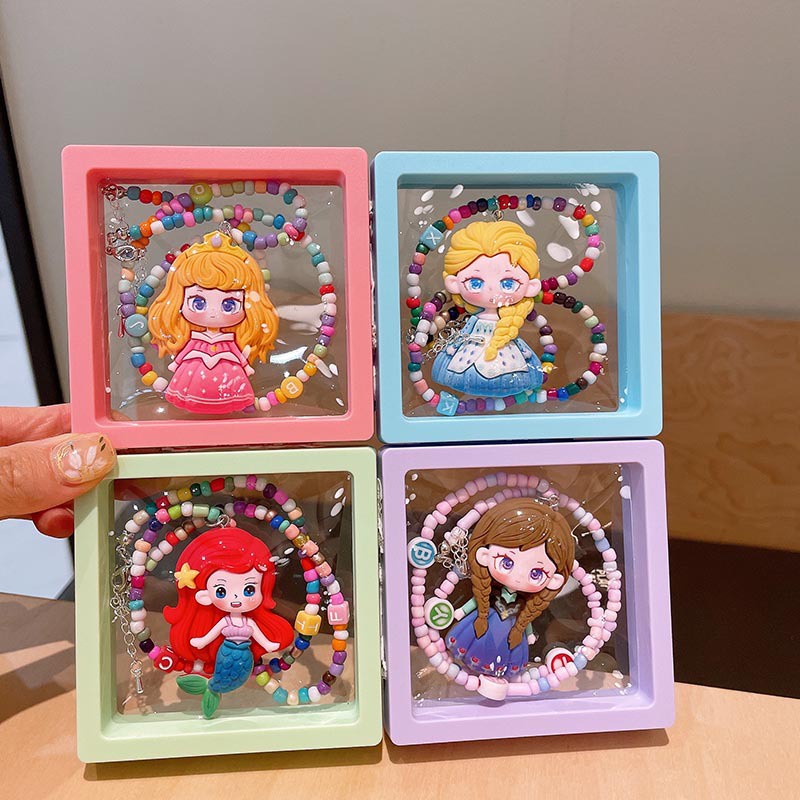 Bộ Vòng cổ +  Chuyền Xỏ Hạt Nhiều Màu Sắc Kiểu Công Chúa Dễ Thương Cho Bé Gái-Elsa / Kì Lân Hoạt Hình Cho Bé Gái