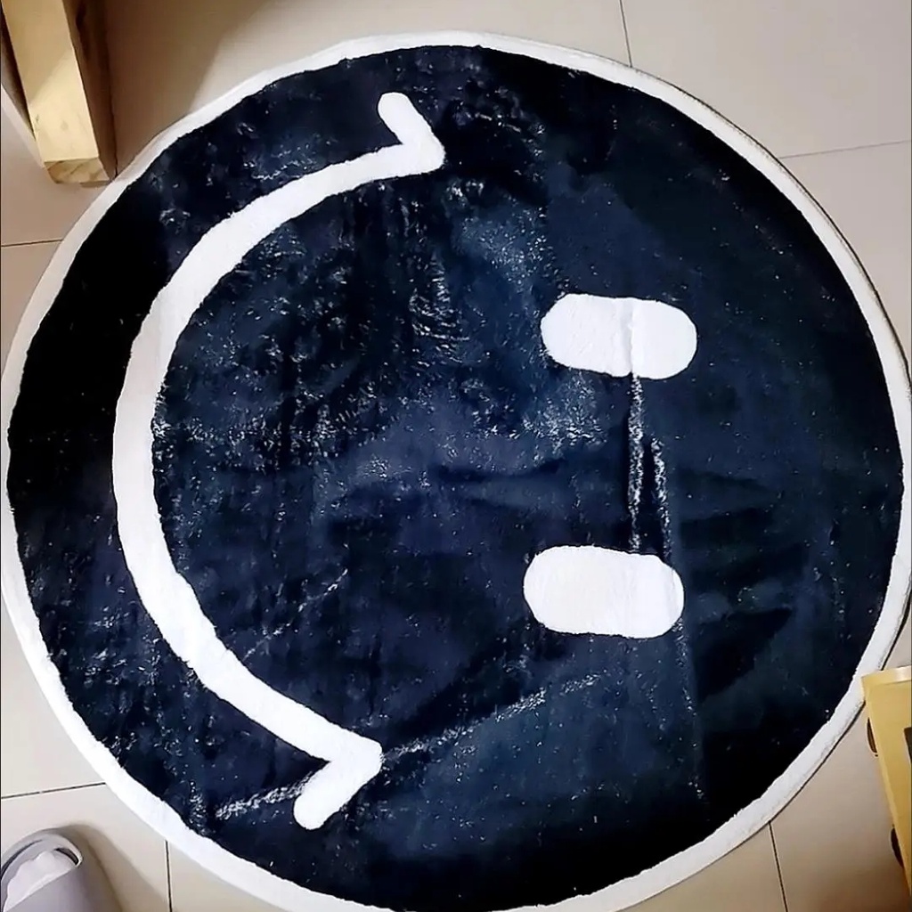 Hoạt Hình Thảm Trải Sàn Dày Dặn Hình Tròn Họa Tiết Mặt Cười Chống Trượt