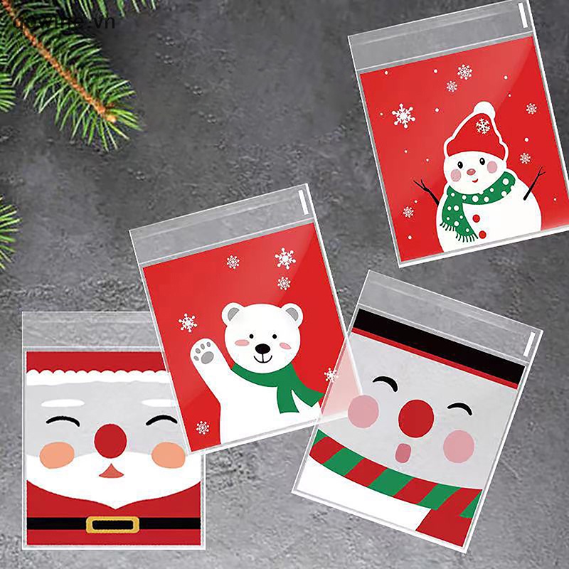 Qowine Set 100 Túi Đựng Bánh Kẹo Giáng Sinh Tự Dính 2023 vn