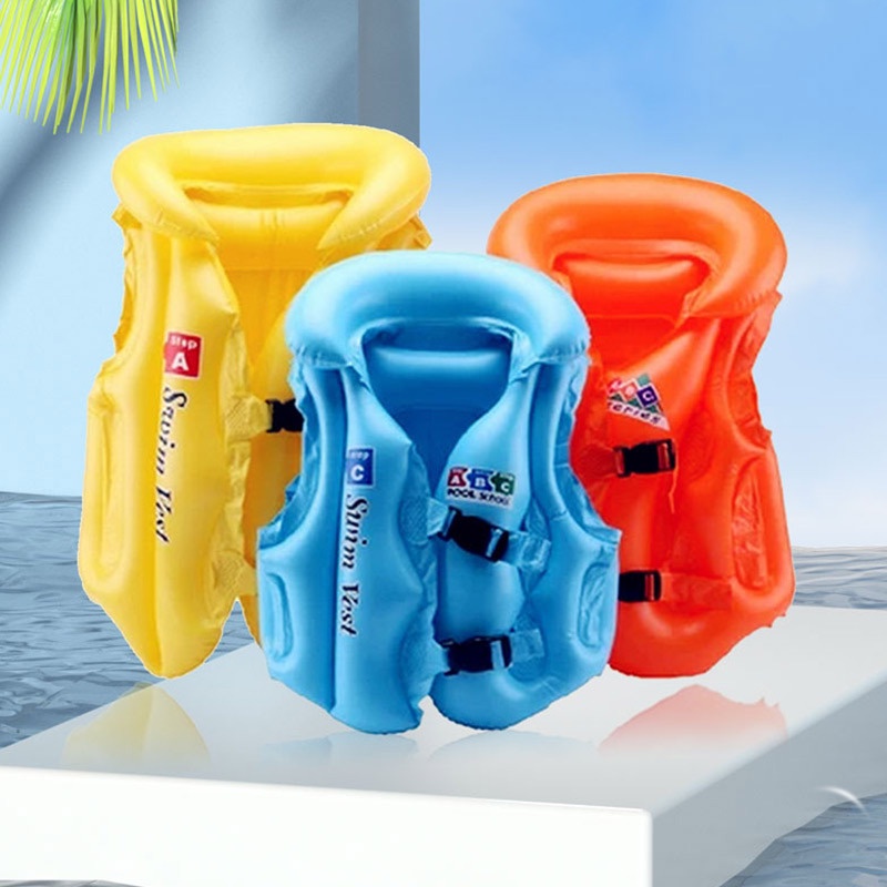 Áo phao bơi cho bé trẻ em có đai đỡ cổ và khóa cài, áo phao bơm hơi tập bơi cho bé trai bé gái nam nữ 10-30kg
