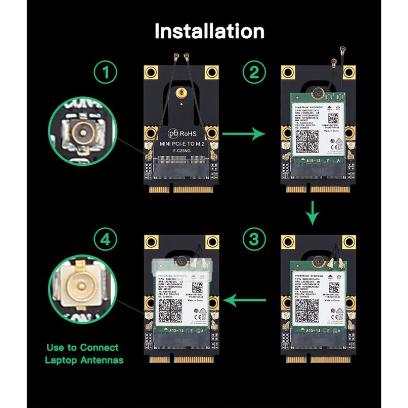 Thẻ wifi Không Dây mini pci-e wi-fi 6 adapter intel ax210 3000mbps bluetooth 5.0 802.11A / ac 2.4g / 5g 160mhz