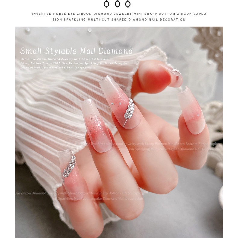 Bộ 50 5A đáy phẳng hầu tước zircon trang sức nghệ thuật làm móng tay / Đồ trang sức kim cương đính đá mini zirconium mạ mini siêu sáng bóng / Đồ trang sức kim cương hình tai lúa mì