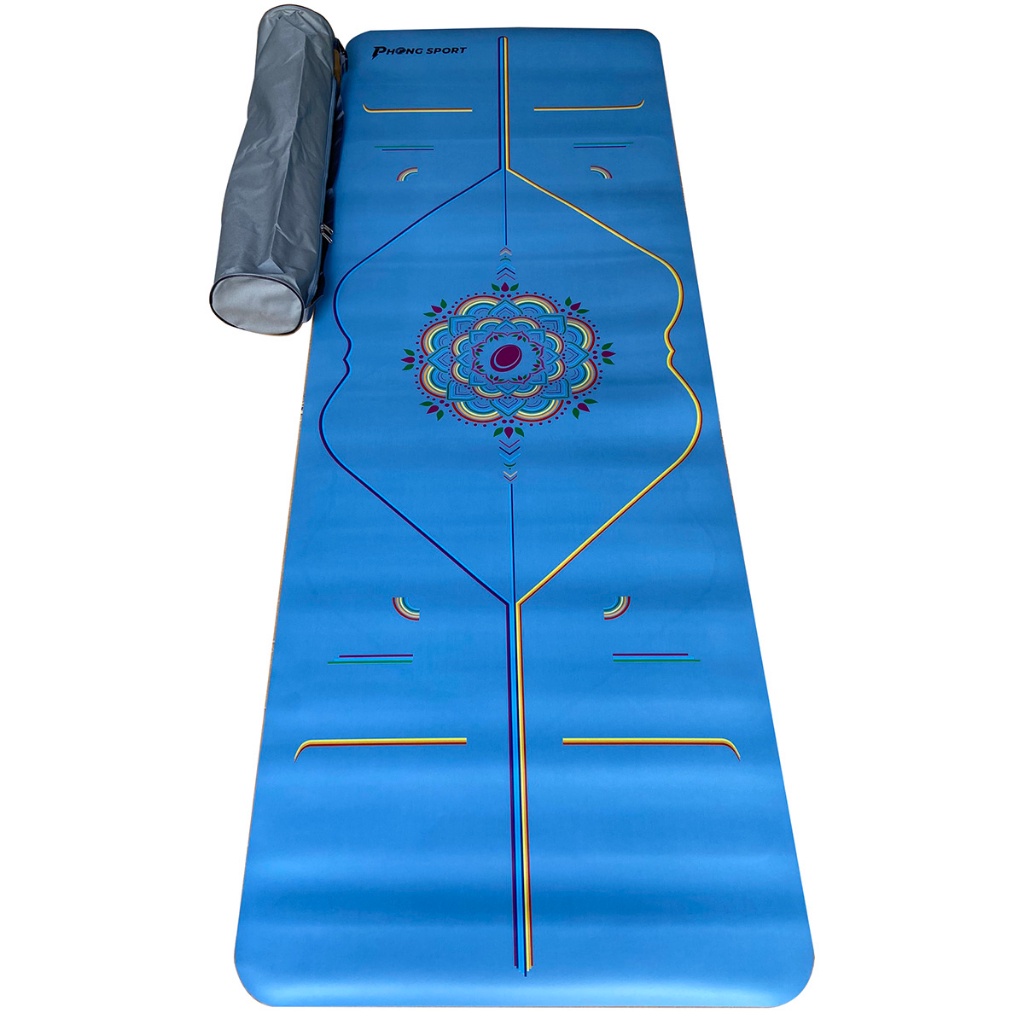 Thảm tập Yoga cao su in định tuyến màu cầu vồng đa sắc dày 5mm - Phongsport - tặng khăn tập yoga