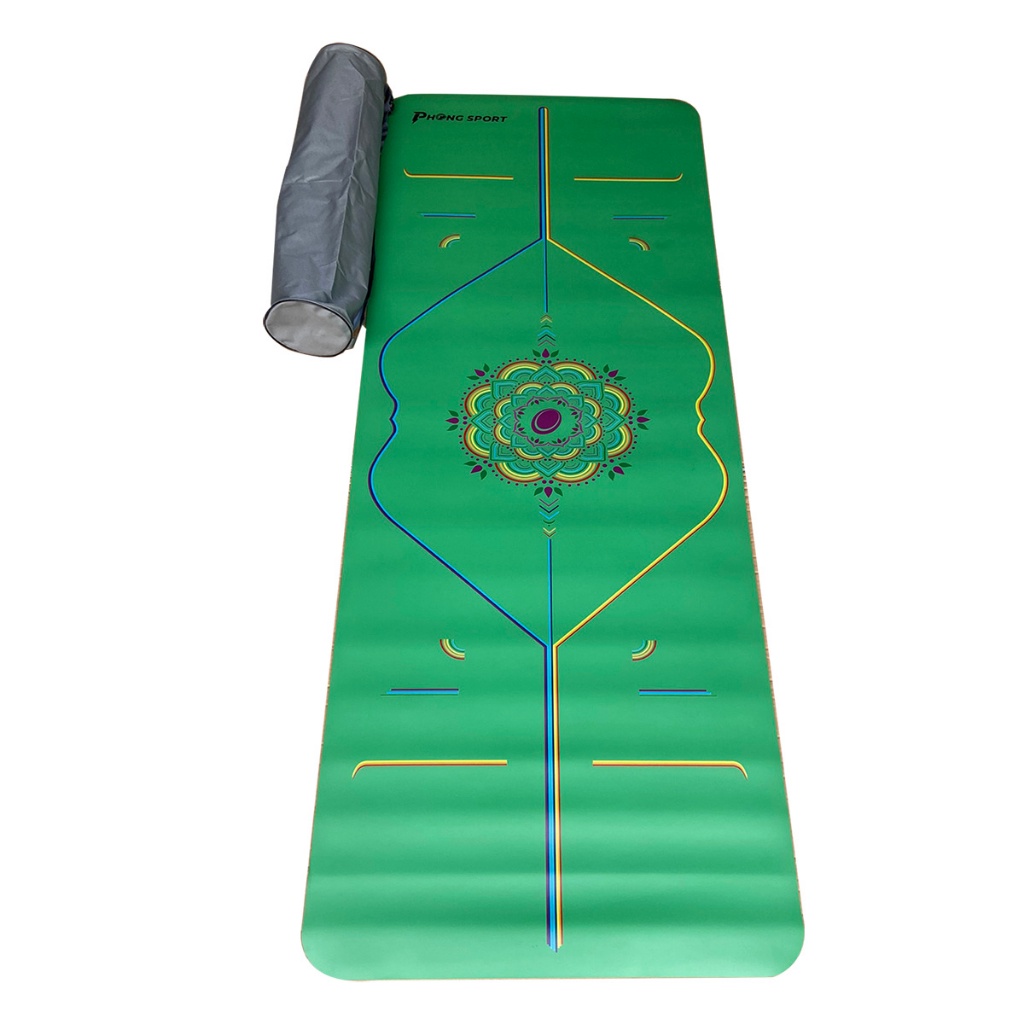Thảm tập Yoga cao su in định tuyến màu cầu vồng đa sắc dày 5mm - Phongsport - tặng khăn tập yoga