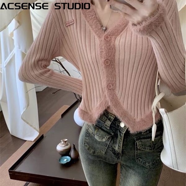 ACSENSE STUDIO Áo Len áo khoác cardigan phổ biến Dễ thương thời trang xu hướng WXF23A0AEK 42Z231016