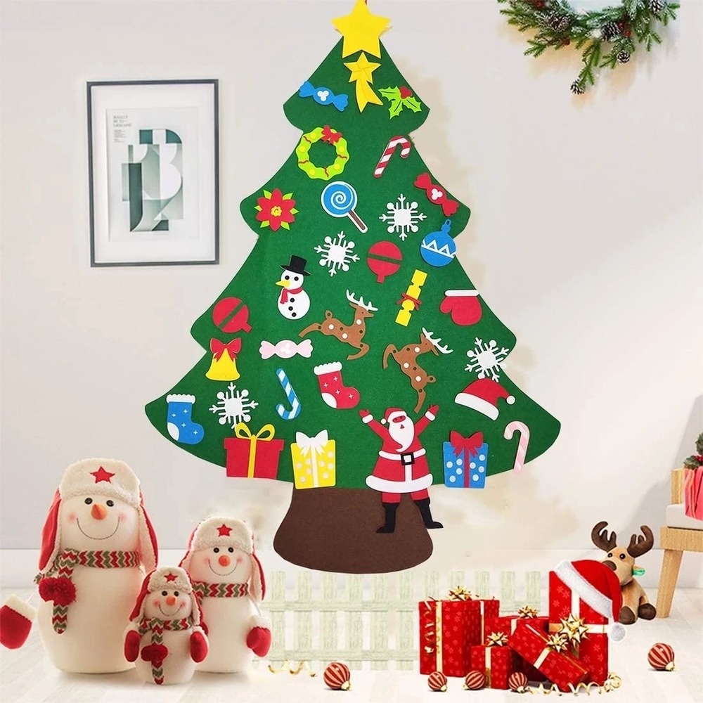 KIDS DIY FELT CHRISTMAS TREE WITH ORNAMENTS CHILDREN NEW YEAR GIFTS FOR CHRISTMAS DOOR WALL HANGING DECORA