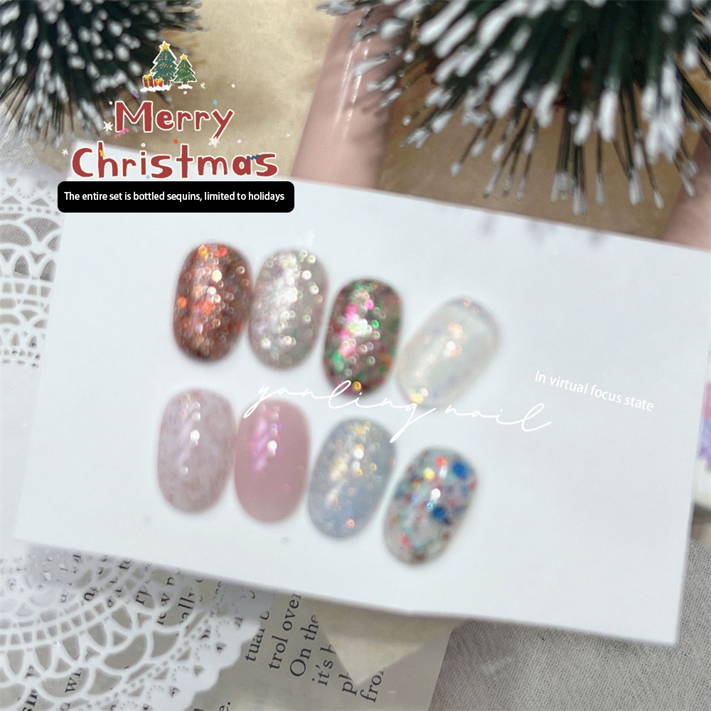 CYREAL Jingle Bells Series Edelweiss Ngày Lễ Giáng Sinh Làm Móng Xanh Lấp Lánh Sequin Sơn Móng Tay Keo Dán Móng Tay Móng Tay Nghệ Thuật