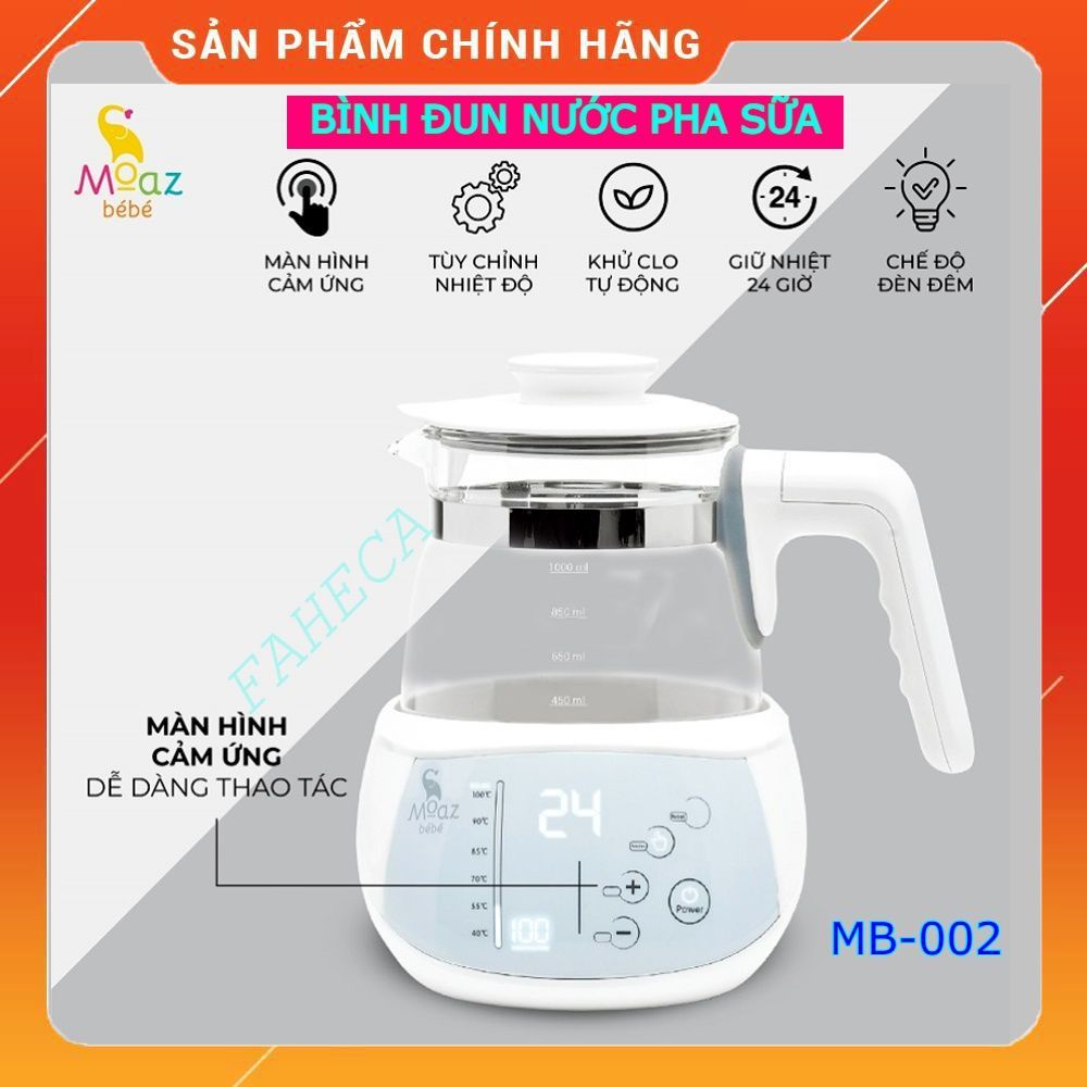 Bình đun nước pha sữa MOAZ BÉBÉ MB-002 điều chỉnh nhiệt độ, khử Clo, giữ nhiệt, Moaz Bebe mb002 - Chính hãng