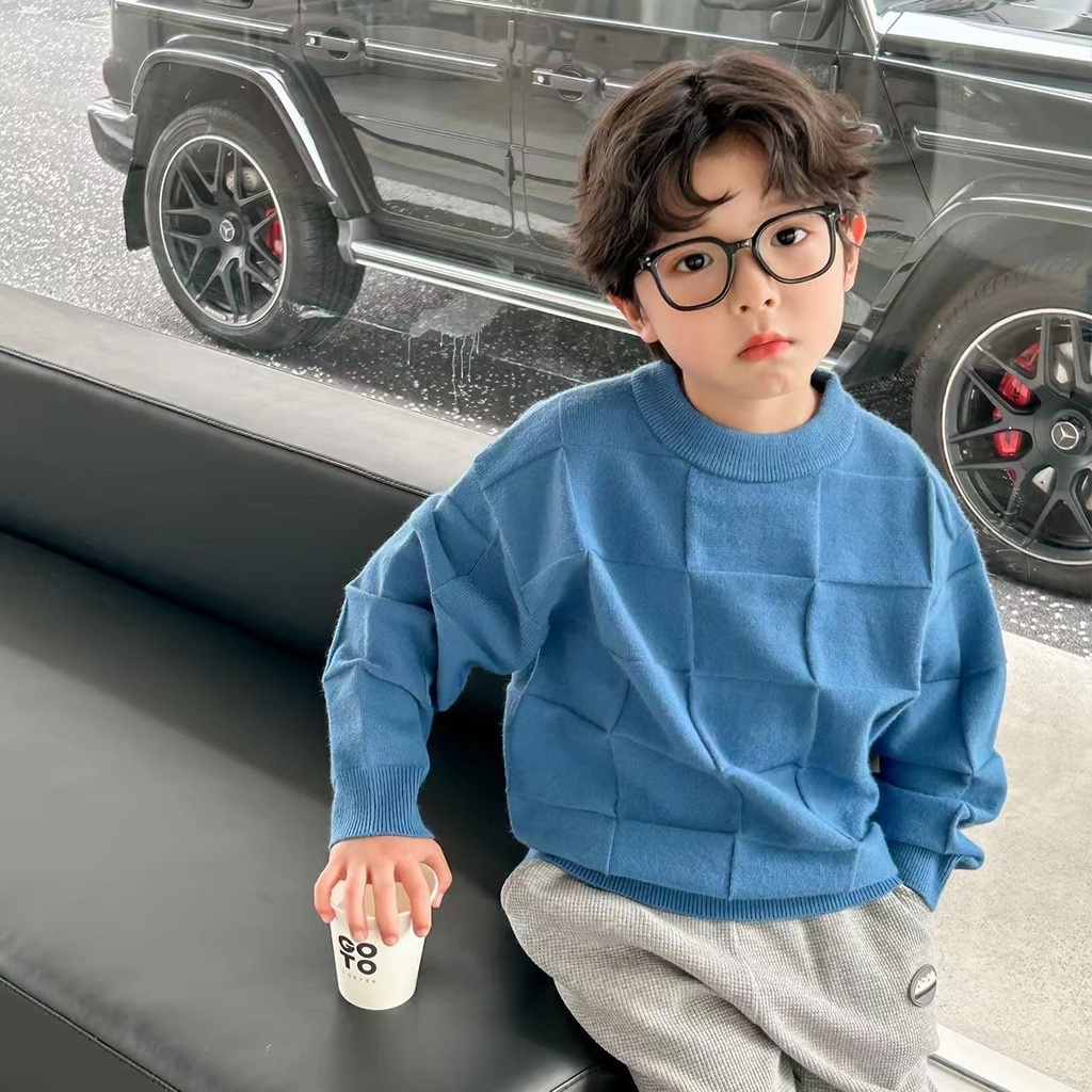 Áo Sweater Họa Tiết Kẻ Ô Phong Cách Mới Thời Trang Xuân Thu 2023 Dành Cho Bé Trai