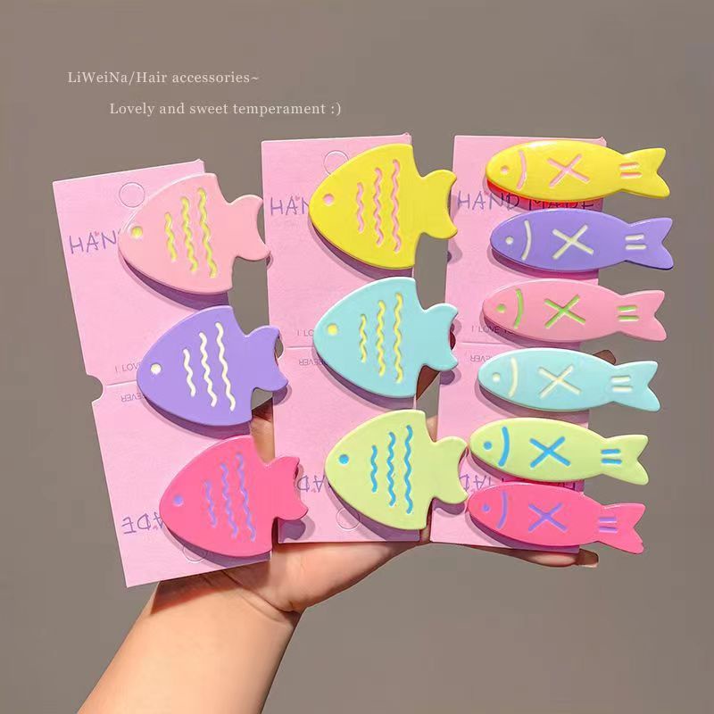 Aijolen set 2 Kẹp Tóc Hình Cá 6cm Màu Kẹo Ngọt Phong Cách Hàn Quốc Dễ Thương Cho Bé Gái