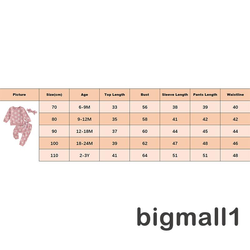 Topmall set Áo Thun Tay Dài & Quần Dài In Hoa Cúc & Băng Đô Quấn Đầu Cho Bé Gái Từ 6 Tháng - 3 Tuổi