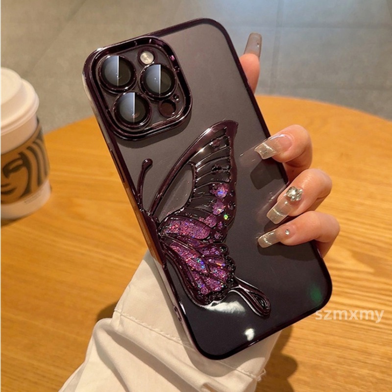 Ôp Điện Thoại Silicon Dẻo Trong Suốt Họa Tiết Bươm Bướm 3d Sang Trọng Chống Rơi Cho iphone 15 14 13 12 11 pro max Vỏ