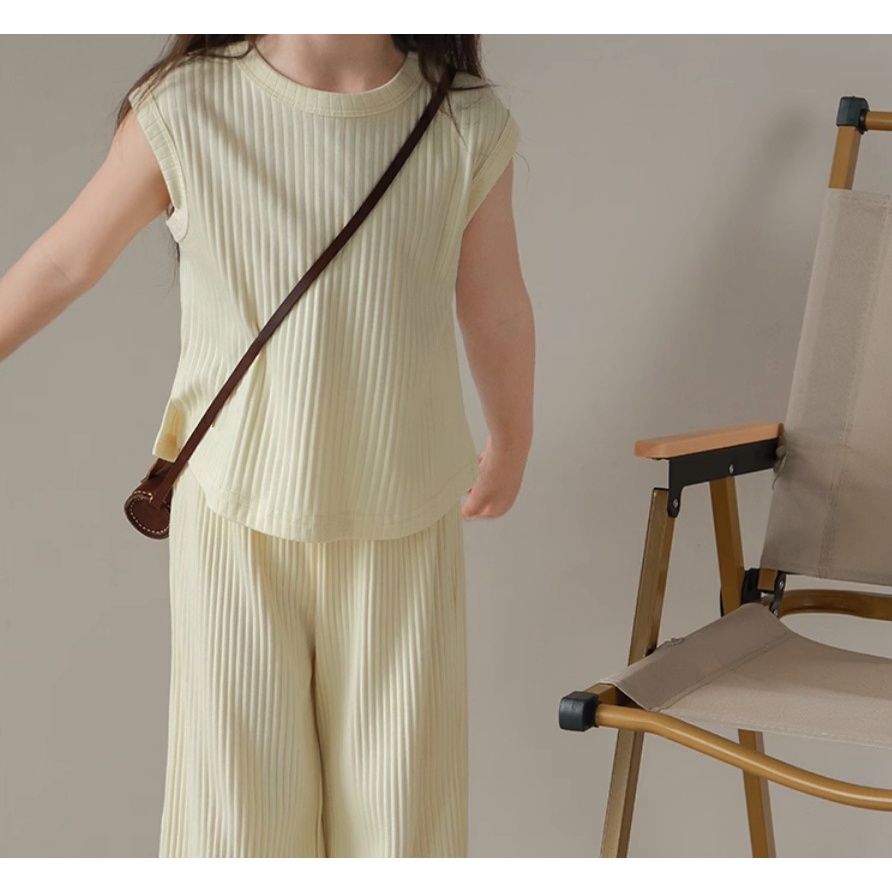 Bộ Áo tank top Sát Nách + Quần Dài Phong Cách Hàn Quốc Cho Bé Gái