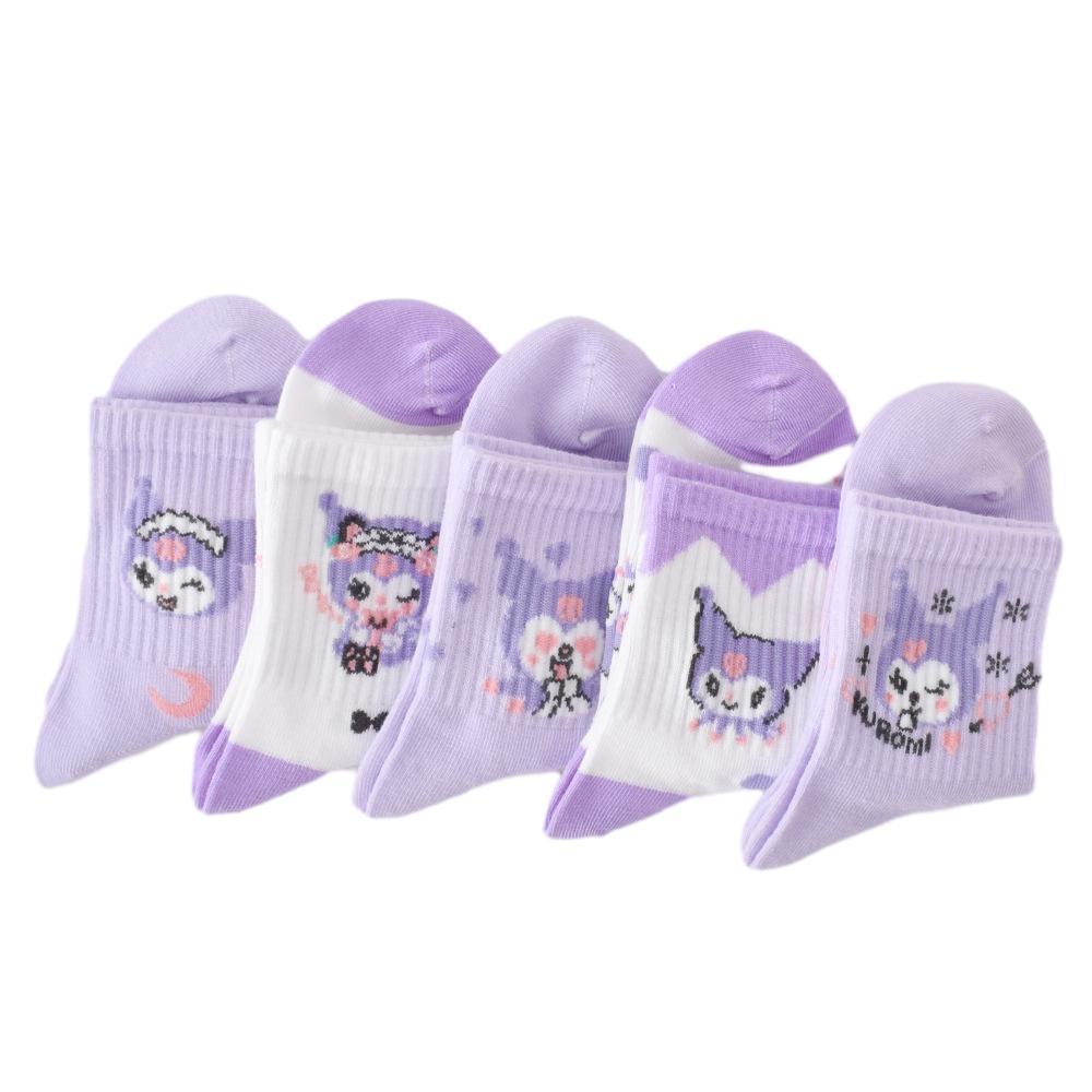SANRIO Bộ 2 / 5 Đôi Vớ cotton Cổ Vừa In Họa Tiết Hoạt Hình kuromi Dễ Thương Thời Trang Thu Đông Cho Bé Trai Và Gái