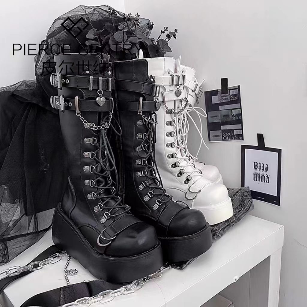 Xuyên Thấu Quý Ông slimmer Giày Bốt martin Đế Dày Cổ Cao Mũi Tròn Phong Cách punk Mùa Thu gothic Cho Nữ