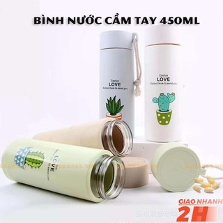 Bình Giữ Nhiệt In Hình Xương Rồng 450ml Lõi Thủy Tinh Cao cấp Vega365.vn