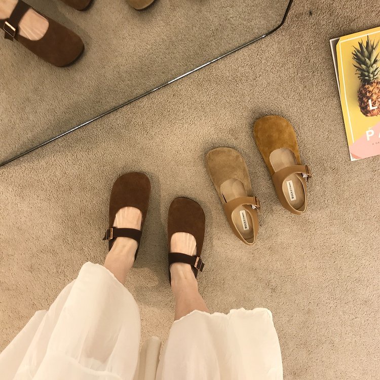 Giày Da Lộn Bít Mũi Đế Bằng Khóa Dán Thời Trang Đơn Giản Cho Nữ