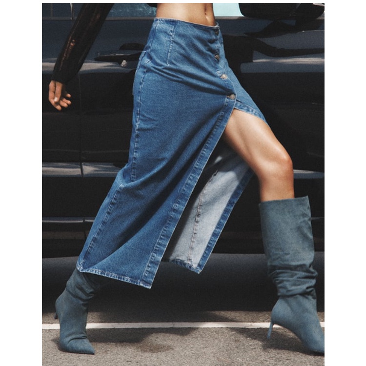 Zara Bộ Áo Khoác denim Không Tay + Chân Váy Xinh Xắn Theo Phong Cách Mùa Thu 26147190 5862183 6164219 5862184