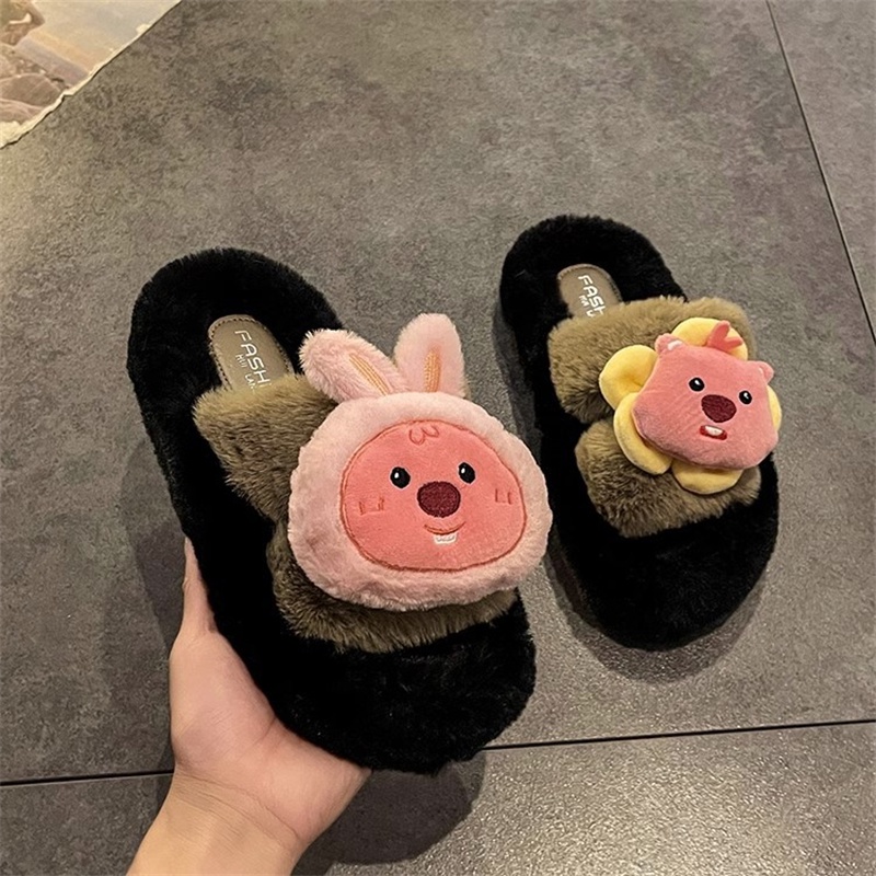 YAOLI  Giày cotton Len Chống Trượt Họa Tiết Vòng Tròn Hoạt Hình Siêu Phổ Biến Thời Trang Thu Đông Dành Cho Bạn Nữ