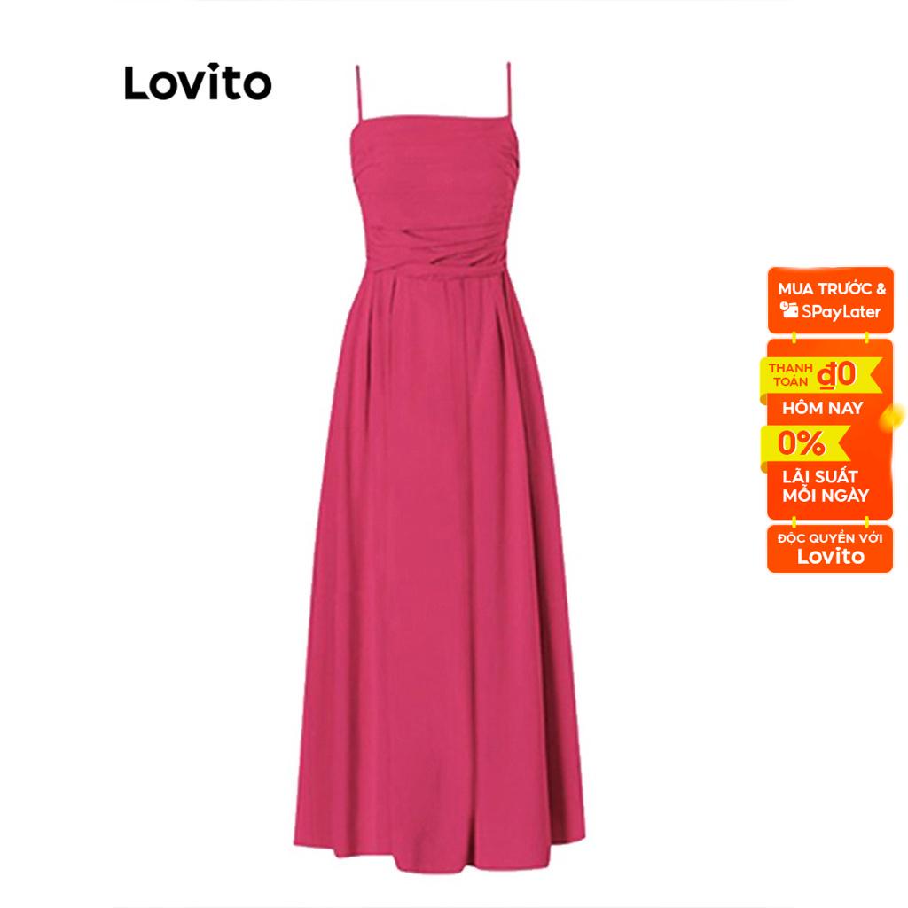 Đầm maxi Lovito dáng chữ A trễ vai xếp nếp phong cách thường ngày LNE11196 (màu hồng)