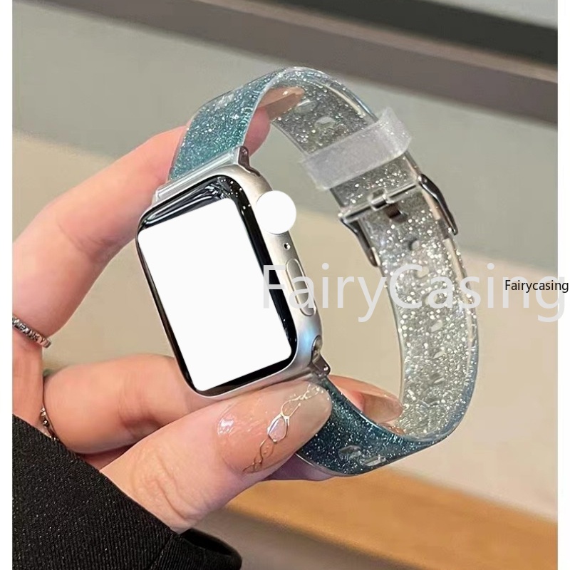 Mềm Dây Đeo Đồng Hồ Bằng silicone Lấp Lánh Cho apple watch ultra2 49mm 44mm 45mm 42mm 41mm 42mm 38mm iwatch serise 9 8 7 6 5 se 4 3