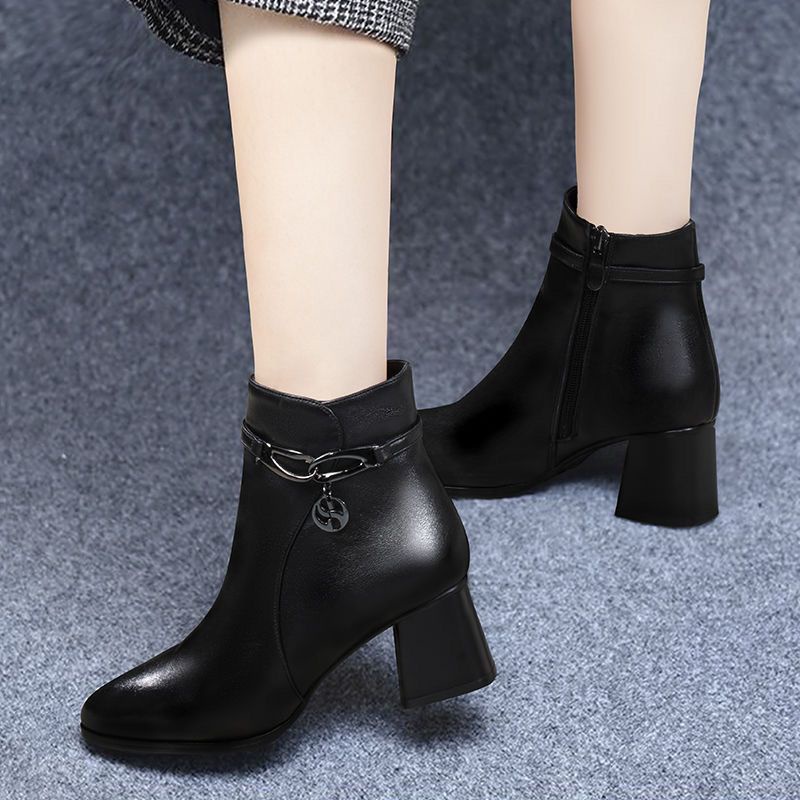 Giày Bốt martin Da Thật Ống Ngắn Lót Nhung Thời Trang Thu Đông 2023 Cho Nữ Trung Niên